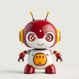 A cool and cute robot featuring a striking maroon and yellow color scheme