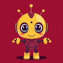 A cool and cute robot character designed in maroon and yellow colors, featuring a sleek and friendly appearance