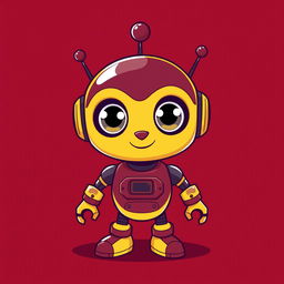 A cool and cute robot character designed in maroon and yellow colors, featuring a sleek and friendly appearance