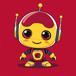 A cool and cute robot character designed in maroon and yellow colors, featuring a sleek and friendly appearance