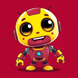 A cool and cute robot character designed in maroon and yellow colors, featuring a sleek and friendly appearance