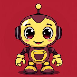 A cool and cute robot character rendered in maroon and yellow colors, featuring a friendly design with rounded edges