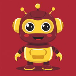 A cool and cute robot character rendered in maroon and yellow colors, featuring a friendly design with rounded edges