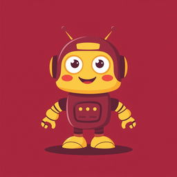 A cool and cute robot character rendered in maroon and yellow colors, featuring a friendly design with rounded edges