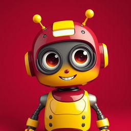 A cool and cute 3D robot design featuring maroon and yellow colors, showcasing a playful and friendly appearance