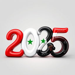 The year '2025' artistically displayed in a creative and imaginative style, utilizing the colors of the Syrian flag
