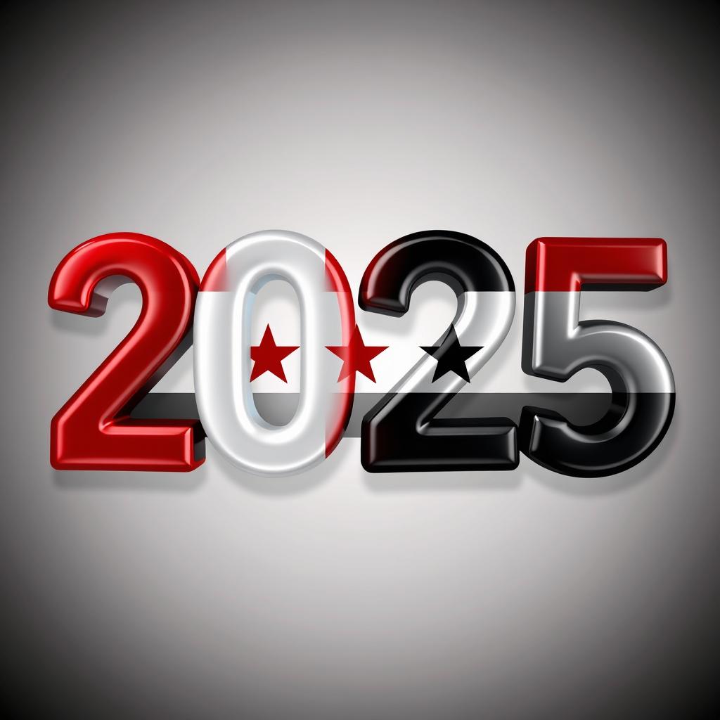 The year '2025' depicted in a creative and artistic manner, prominently featuring the colors of the Syrian flag