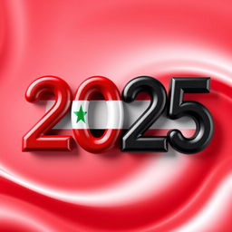 The year '2025' depicted in a creative and artistic manner, prominently featuring the colors of the Syrian flag