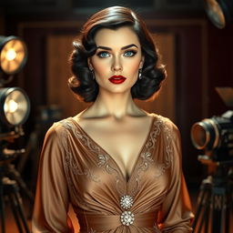 A glamorous fictional 1930s actress named Lilóf Monroe, exuding old Hollywood charm and sophistication