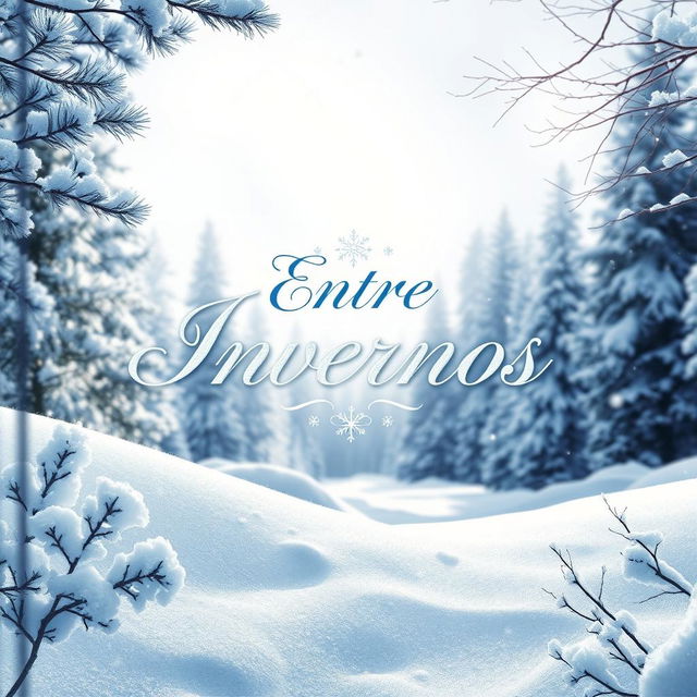 A captivating book cover for a title 'Entre Invernos', featuring a serene winter landscape