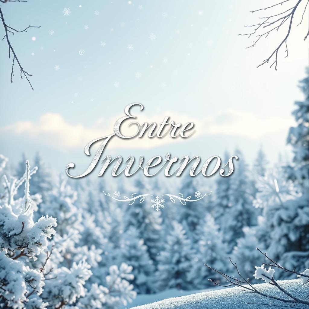 A captivating book cover for a title 'Entre Invernos', featuring a serene winter landscape