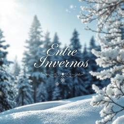 A captivating book cover for a title 'Entre Invernos', featuring a serene winter landscape