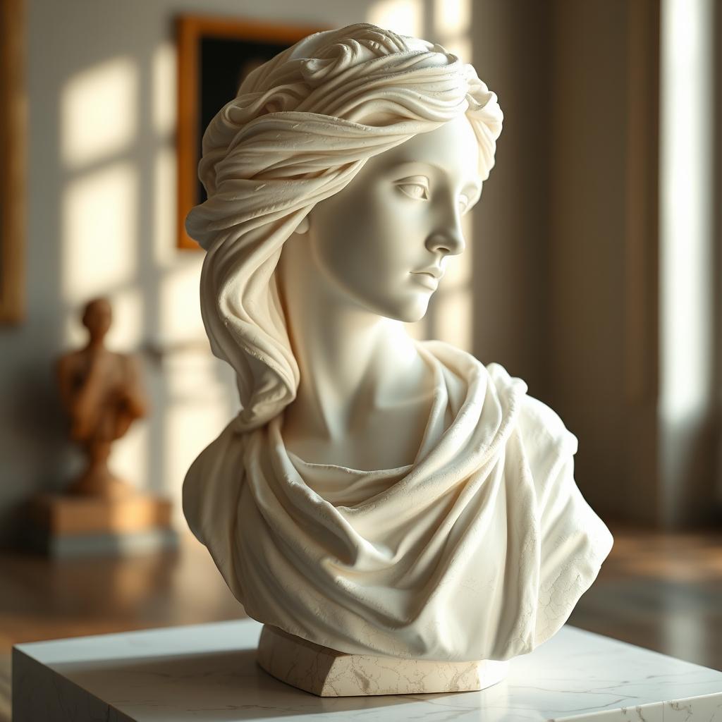 A finely detailed sculpture created from Plaster of Paris, showcasing intricate textures and a smooth finish