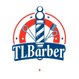 A stylish and modern barber logo featuring the text 'TLBarber' elegantly integrated into the design