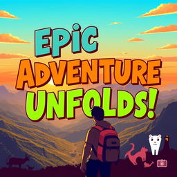 A colorful and eye-catching YouTube thumbnail featuring bold text that reads 'Epic Adventure Unfolds!' in a fun, adventurous font