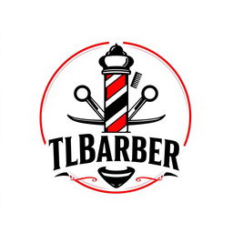 A sleek and professional barber logo featuring the text 'TLBarber' prominently displayed