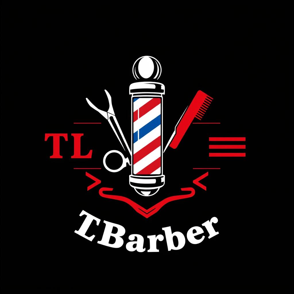 A professional and eye-catching barber logo featuring the text 'TLBarber' prominently displayed