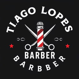 A modern and sophisticated barber logo featuring the text 'Tiago Lopes' prominently displayed at the top, with the word 'BARBER' elegantly positioned below it