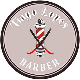 A modern and sophisticated barber logo featuring the text 'Tiago Lopes' prominently displayed at the top, with the word 'BARBER' elegantly positioned below it