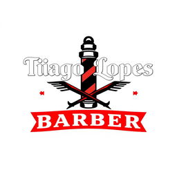 A modern and sophisticated barber logo featuring the text 'Tiago Lopes' prominently displayed at the top, with the word 'BARBER' elegantly positioned below it