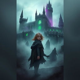 A book cover featuring a young girl in a tattered cloak standing amidst swirling fog