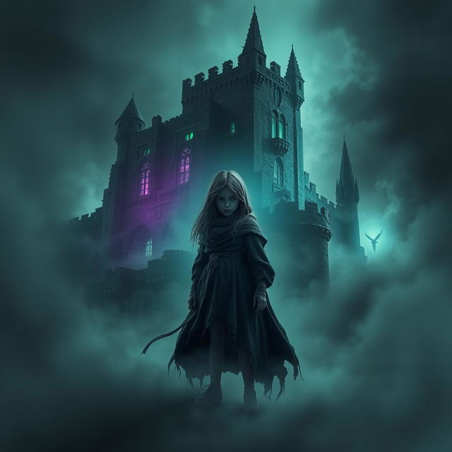 A book cover depicting a young girl in a tattered cloak standing amidst swirling fog