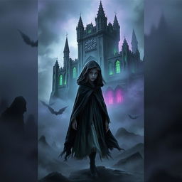 A book cover depicting a young girl in a tattered cloak standing amidst swirling fog