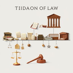 The application of law over time, depicting a historical timeline that includes various legal documents and symbols representing different eras of law enforcement and justice