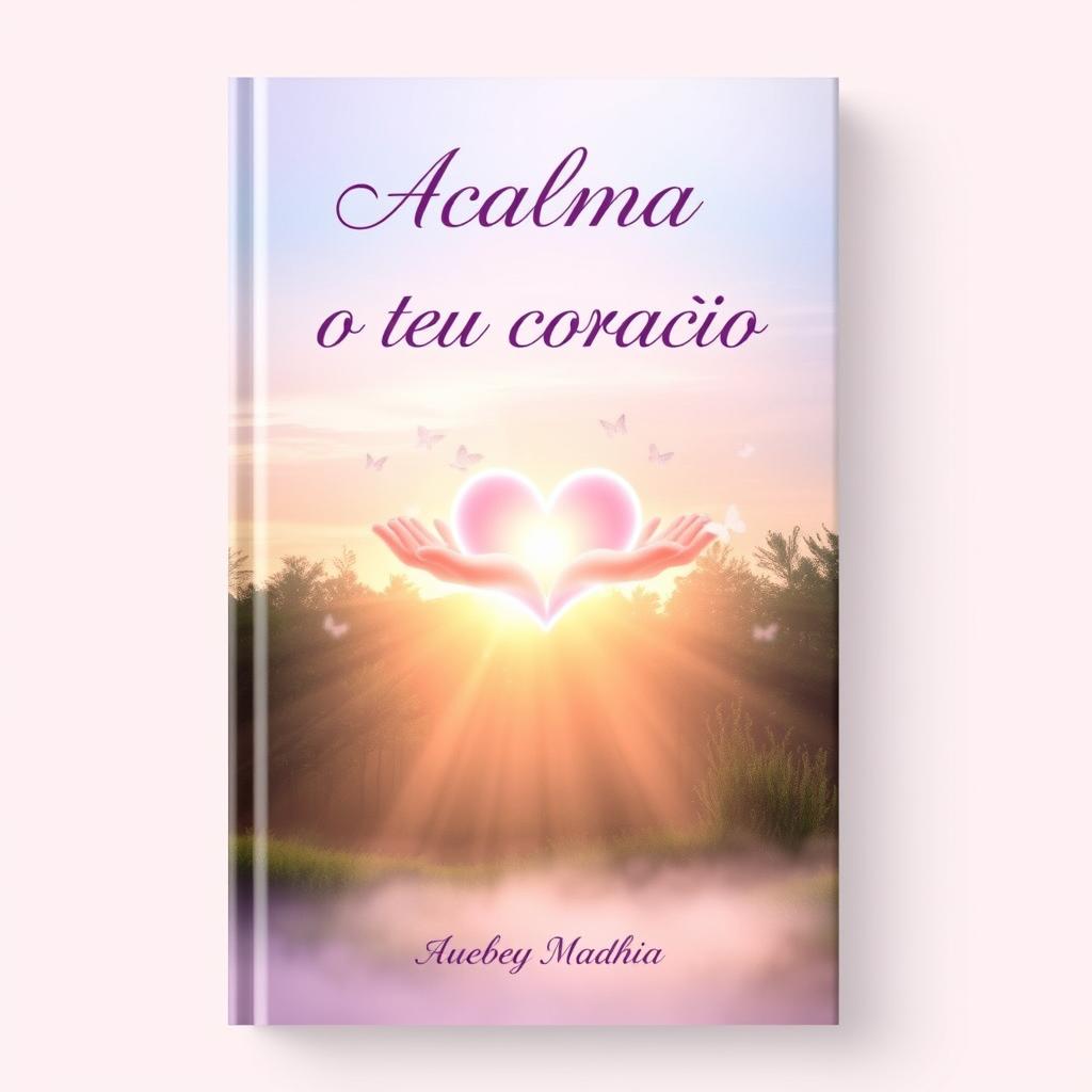 A beautiful and serene book cover for a spiritual book titled 'Acalma o teu coração'