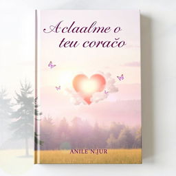 A beautiful and serene book cover for a spiritual book titled 'Acalma o teu coração'