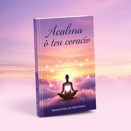 A serene and captivating book cover design for a spiritual theme titled 'Acalma o teu coração', authored by 'Mariana Simões, por Espíritos Diversos'