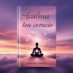 A serene and captivating book cover design for a spiritual theme titled 'Acalma o teu coração', authored by 'Mariana Simões, por Espíritos Diversos'