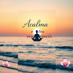 A serene book cover design for a spiritual theme titled 'Acalma o teu coração' by author Mariana Simoes