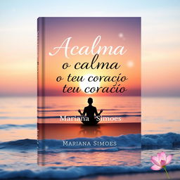 A serene book cover design for a spiritual theme titled 'Acalma o teu coração' by author Mariana Simoes