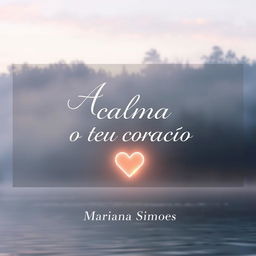 A serene and calming book cover for a spiritual theme titled 'Acalma o teu coração' by author Mariana Simoes