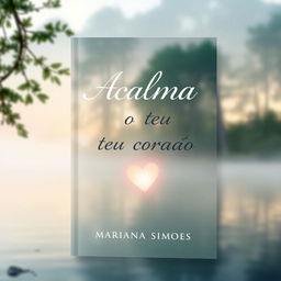 A serene and calming book cover for a spiritual theme titled 'Acalma o teu coração' by author Mariana Simoes