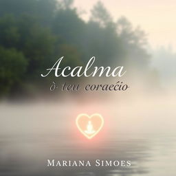 A serene and calming book cover for a spiritual theme titled 'Acalma o teu coração' by author Mariana Simoes