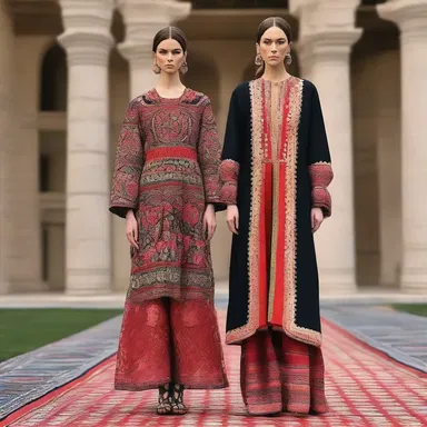 The fashion designer drew inspiration from Uzbekistani traditional clothing, incorporating the intricate embroidery and rich fabrics into the collection.