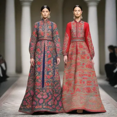 The fashion designer drew inspiration from Uzbekistani traditional clothing, incorporating the intricate embroidery and rich fabrics into the collection.