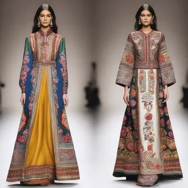 The fashion designer drew inspiration from Uzbekistani traditional clothing, incorporating the intricate embroidery and rich fabrics into the collection.