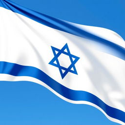 A detailed illustration of the Israeli flag, featuring a blue Star of David in the center, flanked by two horizontal blue stripes on a white background