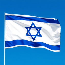 A detailed illustration of the Israeli flag, featuring a blue Star of David in the center, flanked by two horizontal blue stripes on a white background