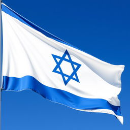 A detailed illustration of the Israeli flag, featuring a blue Star of David in the center, flanked by two horizontal blue stripes on a white background