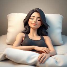 A realistic 3D render of a woman lying down comfortably on a soft surface