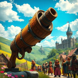 A fantastical medieval bazooka, intricately designed with ornate carvings and medieval motifs