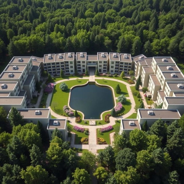 A rectangular compound featuring 20 modern buildings, each with 5 floors