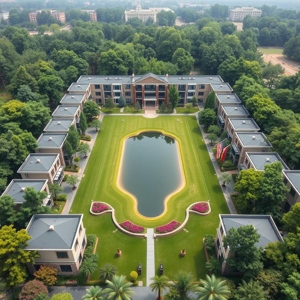 A rectangular compound featuring 20 modern buildings, each with 5 floors