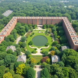 A rectangular compound featuring 20 buildings, each with 5 floors, arranged in a meticulous layout with 8 buildings on the right side, 8 buildings on the left side, 2 buildings at the front, and 2 buildings at the back