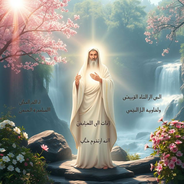 A beautifully serene and spiritual scene reflecting deep devotion, featuring a luminous figure symbolizing love and faith, surrounded by natural beauty