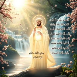 A beautifully serene and spiritual scene reflecting deep devotion, featuring a luminous figure symbolizing love and faith, surrounded by natural beauty